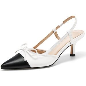 Coutgo Women‘s Bow Tie Slingback Pumps Pointed Toe Kitten Low Heel